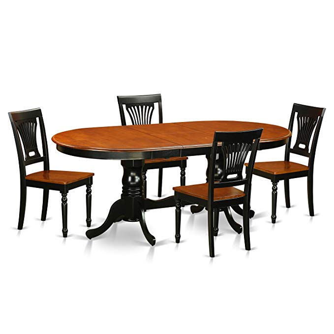 East West Furniture PLAI5-BLK-W 5-Piece Dining Table Set, Black/Cherry Finish