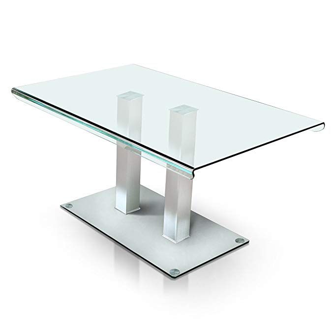 HOMES: Inside + Out IDF-3362T Listoll Dining Table Silver Contemporary Glass