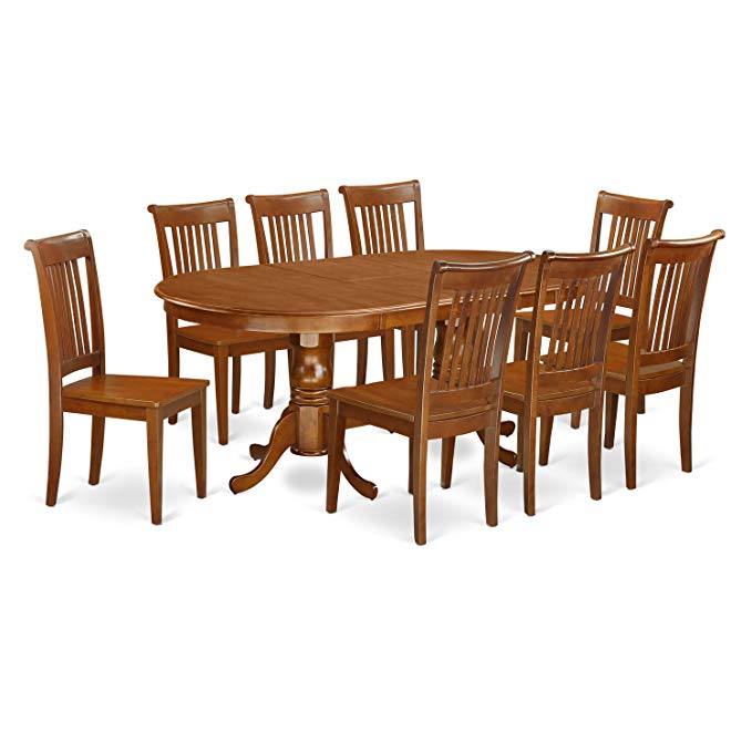 East West Furniture PLPO9-SBR-W 9-Piece Dining Table Set