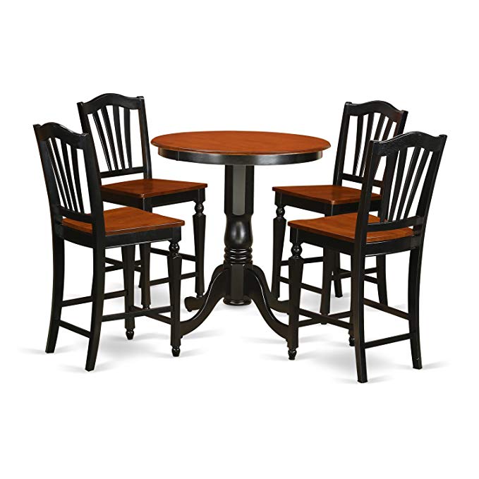 East West Furniture EDCH5-BLK-W 5 Piece Pub Table and 4 Bar Stools Set