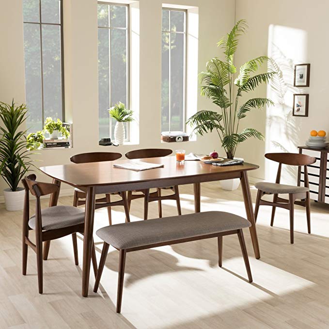 Flora 6 Piece Dining Set in Medium Brown