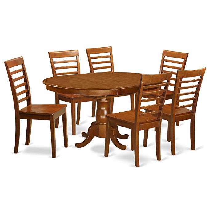 East West Furniture POML7-SBR-W 7-Piece Dining Table Set