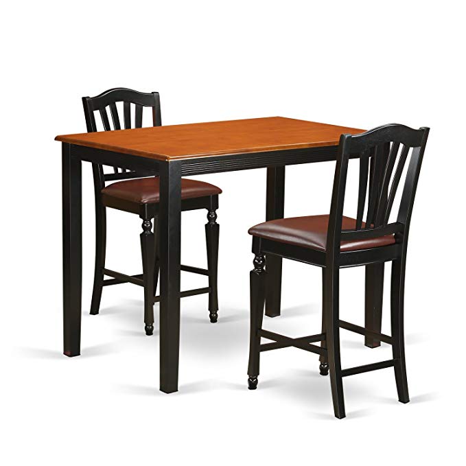 East West Furniture YACH3-BLK-LC 3 Piece Dining Table and 2 Counter Height Stool Set