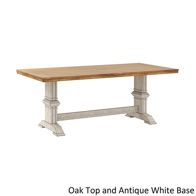 Inspire Q Eleanor Two-Tone Rectangular Solid Wood Top Dining Table by Classic Antique White Antique, Oak Finish, Cream Finish, Distressed, Off-White