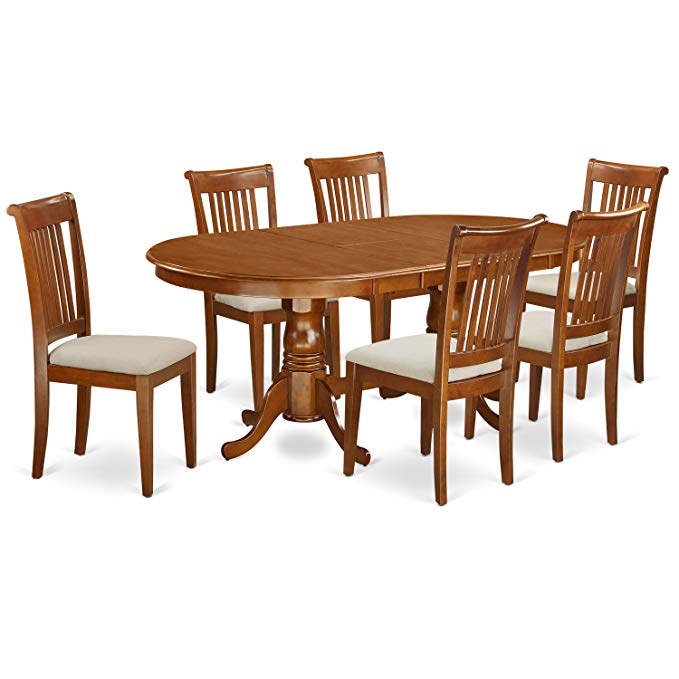 East West Furniture PLPO7-SBR-C 7-Piece Formal Dining Table Set