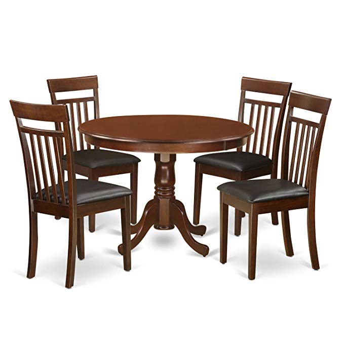 East West Furniture HLCA5-MAH-LC 5Piece Hartland Set with One Round 42in Table & Four Dinette Chairs with Faux Leather Seat in a Beautiful Mahogany Finish