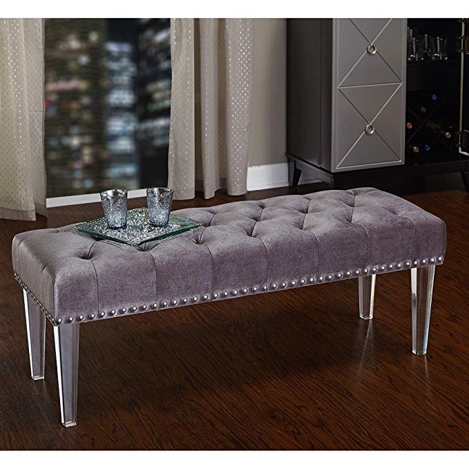 Simple Living Leona Bench with Acrylic Legs Grey