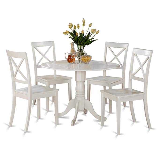 East West Furniture DLBO5-WHI-W 5-Piece Kitchen Table Set, Linen White Finish