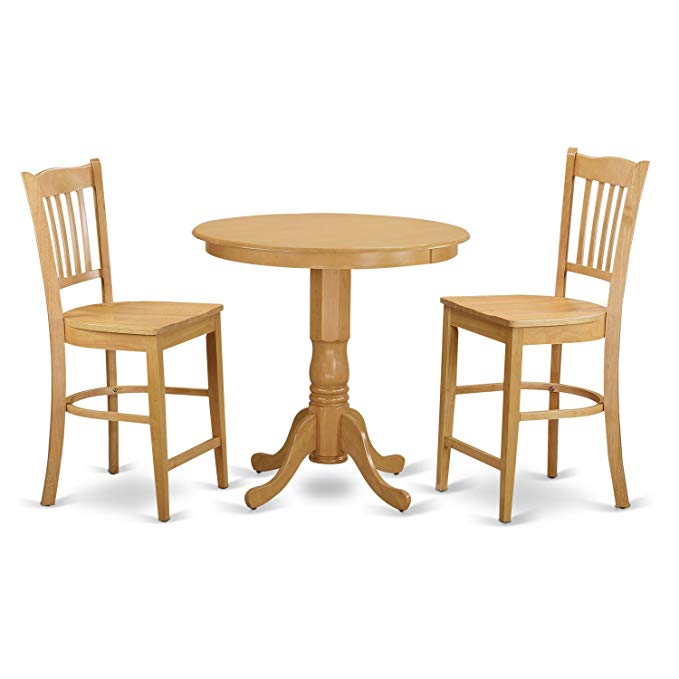 East West Furniture JAGR3-OAK-W 3 Piece High Top Table and 2 Bar Stools Set