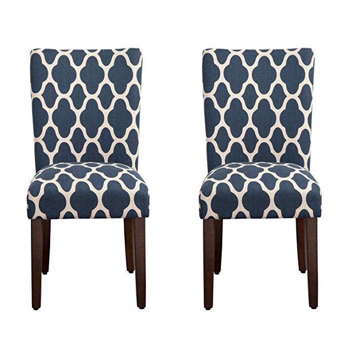 HomePop K6805-F2051 Parsons Classic Dining Chair, Set of 2, Navy and Cream Geometric