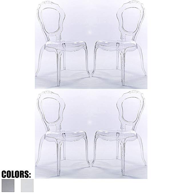 2xhome Set of Four (4) - Belle Style Ghost Side Chairs Dining Room Chair - Clear Accent Seat - Lounge No Arm Arms Armless Less Chairs Seats Higher Fine Modern Designer Artistic