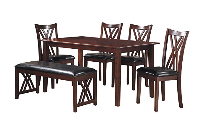 Homelegance Brooksville 6-Piece Dining Table Set with Bench, Cherry