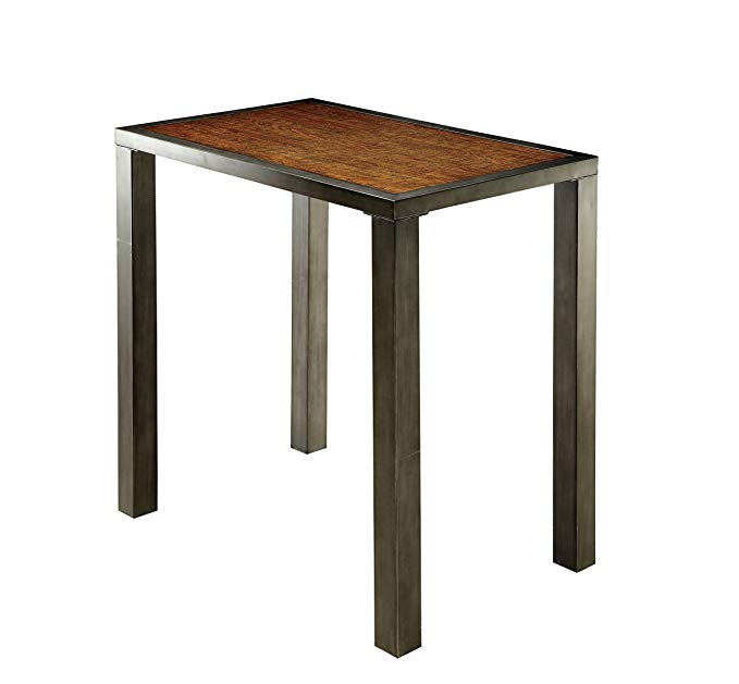 HOMES: Inside + Out Vernetta Industrial Bar Table, Weathered Oak