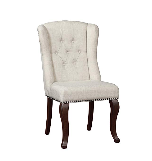 Best Quality Furniture D35CH Beige Dining Chair Linen Fabric Upholstered (Set of 2), Cappuccino