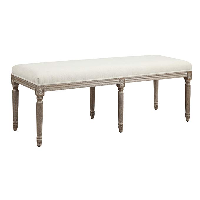 Emerald Home Salerno Sand Gray Bench with Upholstered Seat and Carved Legs