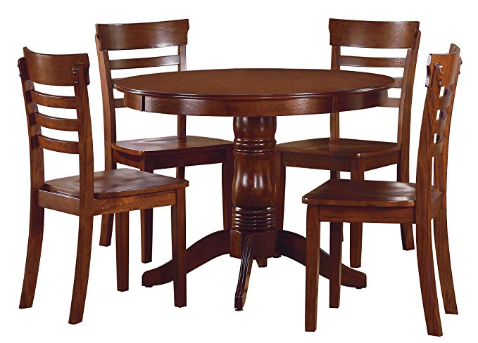 HODF9 Homelegance Wayland 5-Piece Round Dining Set with Pedestal Base, Antique Oak