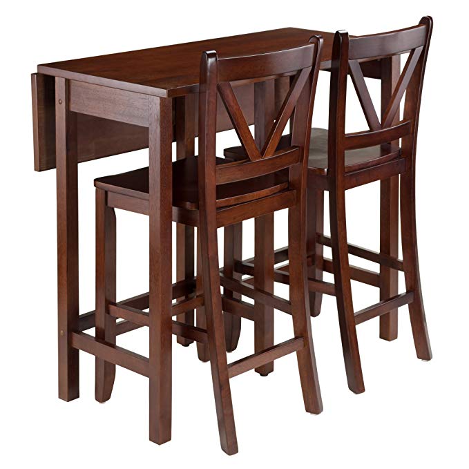 Winsome 3-Piece Lynnwood Drop Leaf Table with 2 Counter V-Back Stools, Brown