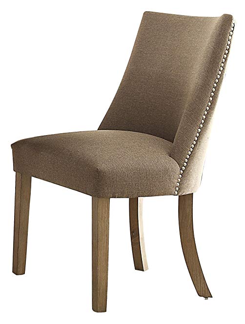 Homelegance 5177S Fabric Upholstered Side Chair Nailheads, Brown, Set of 2