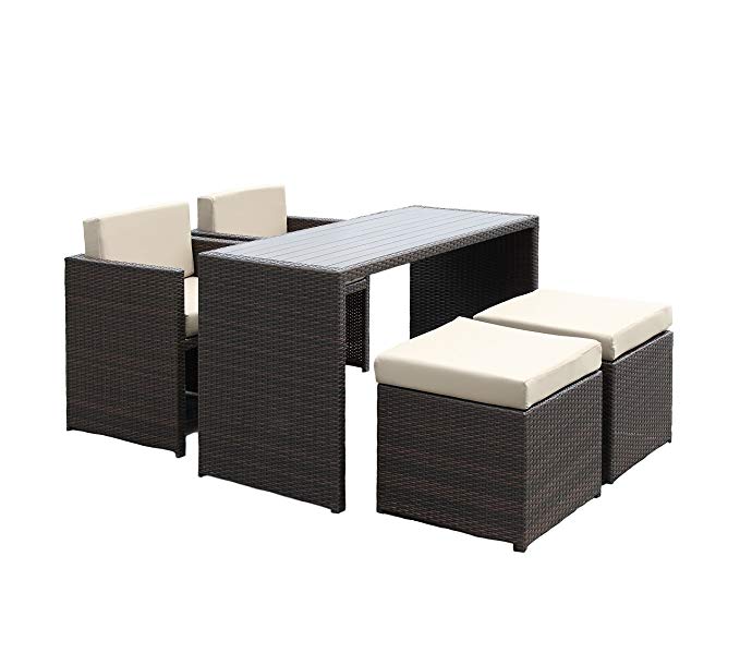 Handy Living 5 piece Wicker Indoor/Outdoor Dining Set in Beige