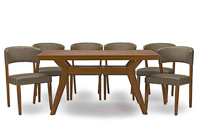 Baxton Studio 7 Piece Montreal Mid-Century Dining Set, Dark Walnut