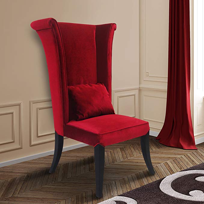 Armen Living LC847SIRE Mad Hatter Dining Chair in Red Velvet and Black Wood Finish