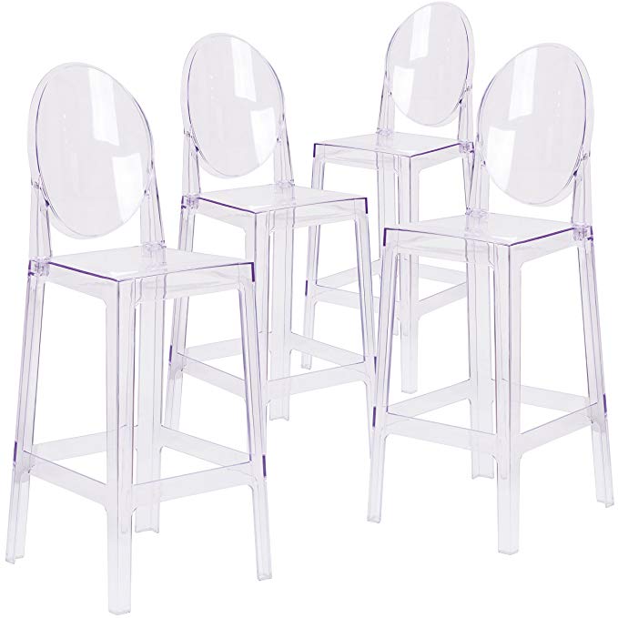 Flash Furniture 4 Pk. Ghost Barstool with Oval Back in Transparent Crystal