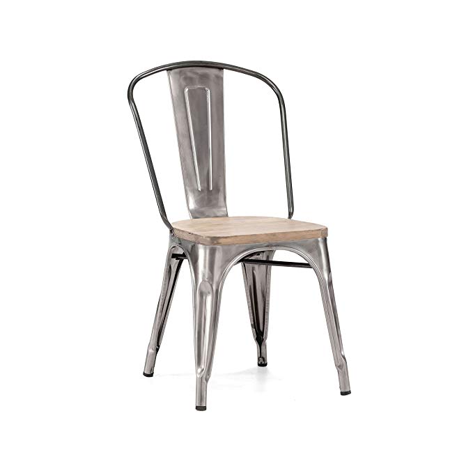 Design Lab MN Dreux Elm Wood Side Chair, Set of 4, Gunmetal Light Wood