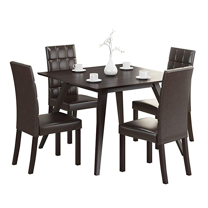 CorLiving DRG-895-Z Atwood 5-Piece Dining Set with Dark Brown Leatherette Seats