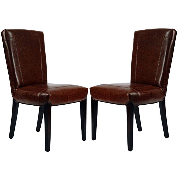 Safavieh Hudson Collection Greenwich Marbled Leather Side Chairs, Brown, Set of 2