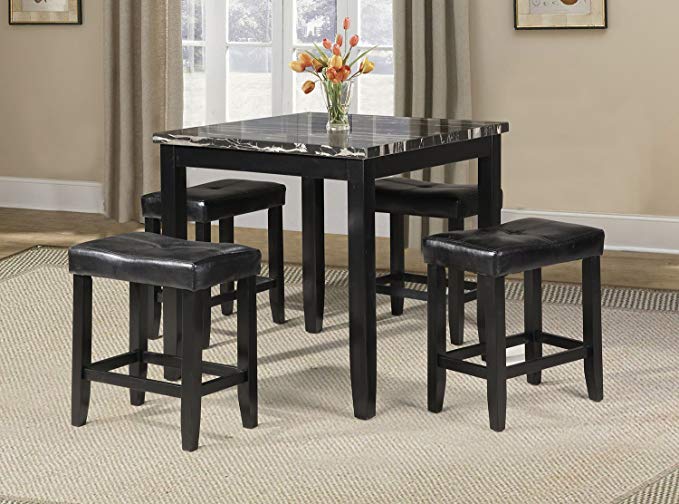 Acme Furniture 71095 Blythe 5 Piece Faux Marble Counter Height Set, Black