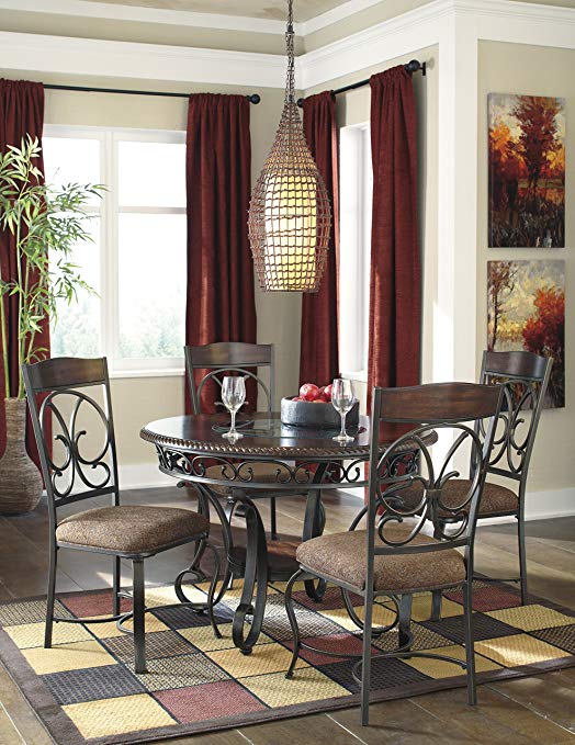 Gloombrey Dark Bronze Round Metal Dining Room Table w/ 4 Side Chairs