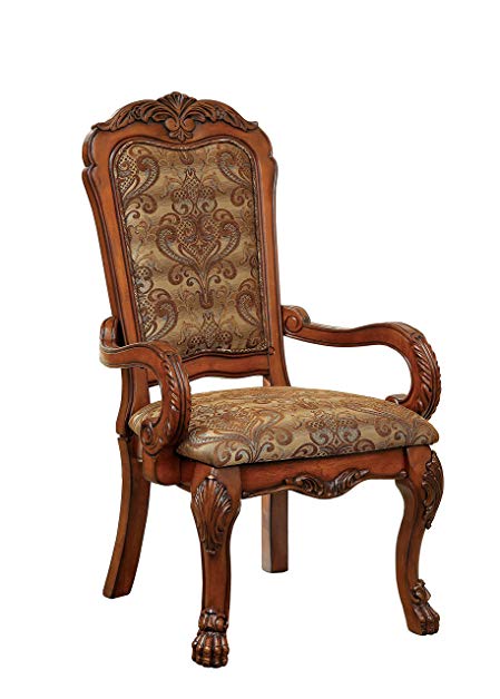 Furniture of America Victoria Fabric Upholstered Arm Chair, Antique Oak