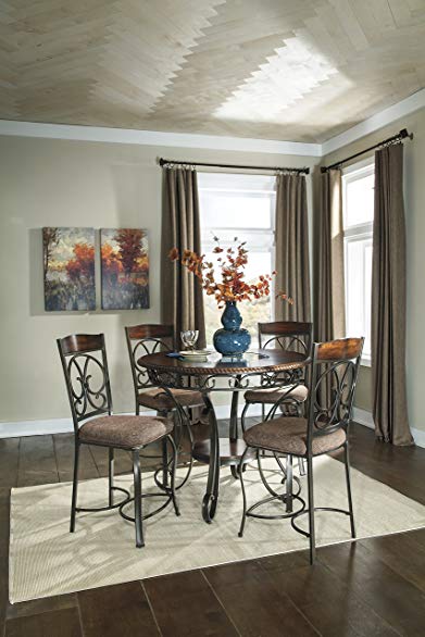 Gloombrey Dark Bronze Round Counter Table w/ 4 Upholstered Barstool