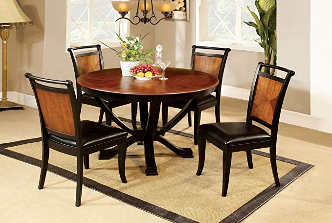 Furniture of America Sahrifa Duotone Round Dining Table, Acacia and Black Finish