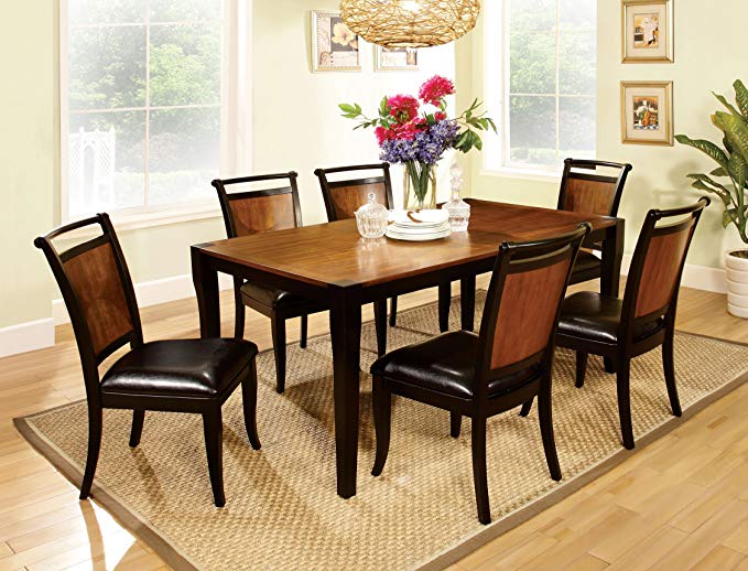 Furniture of America Sahrifa 7-Piece Duotone Dining Table Set, Acacia and Black Finish