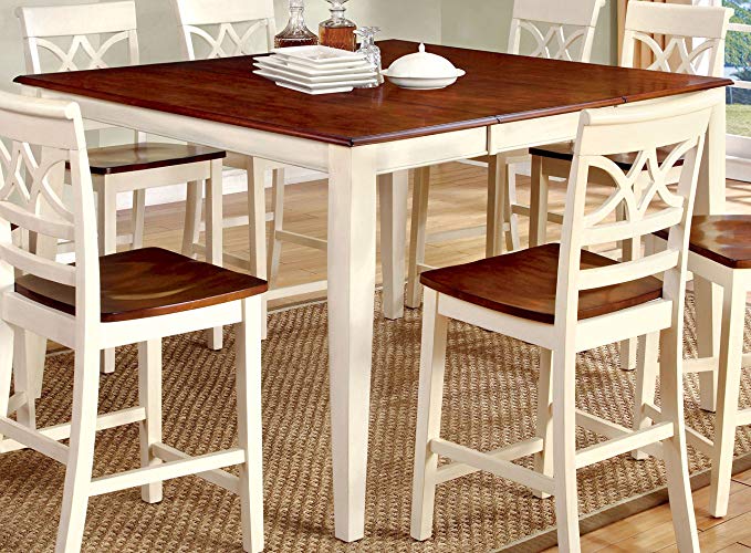 Furniture of America Cherrine Country Style Pub Dining Table, Oak/Vintage White