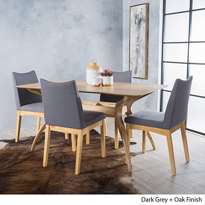 Gertrude Fabric & Finished Wood 5 Piece Dining Set (Darkgrey/Oak)