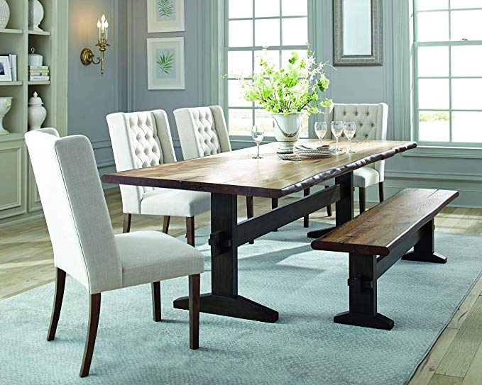 Burnham Live Edge Dining Table with Trestle Base Natural Honey and Smokey Black