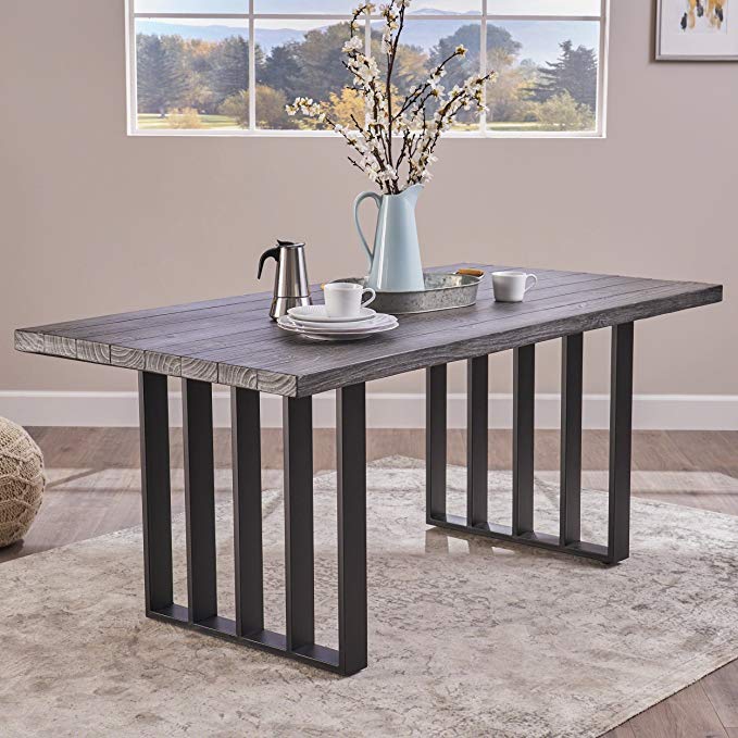 Jasmine Indoor Farmhouse Grey Oak Finish Light Weight Concrete Dining Table