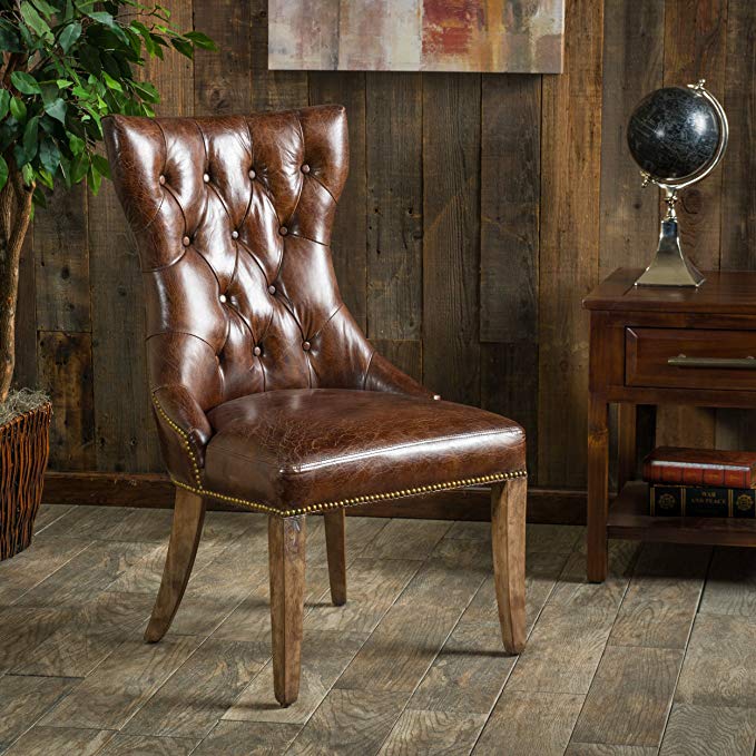 Christopher Knight Home 295256 Wharton Top Grain Leather Dining Chair, Brown