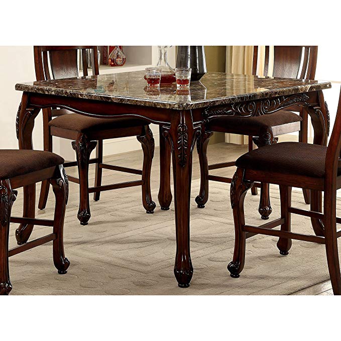 Furniture of America Hannel Traditional Floral Carved Faux Marble Brown Cherry Counter Height Table - Cherry Brown