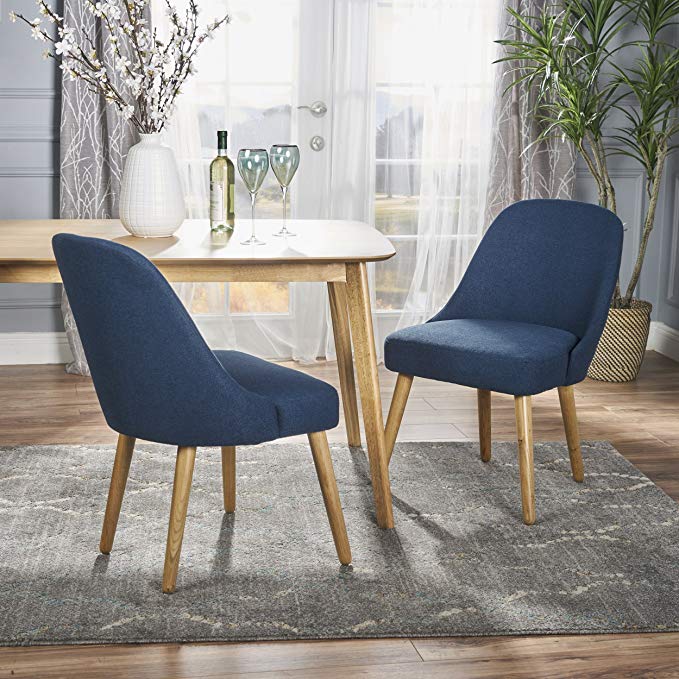 Trimay Mid Century Navy Blue Fabric Dining Chair (Set of 2)