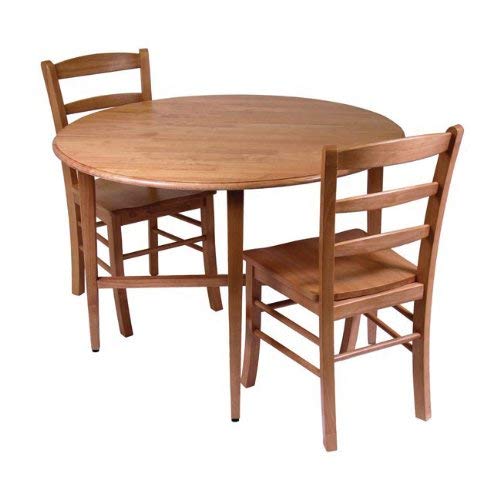 Winsome Hannah 3Pc Wooden Dining Set Drop Leaf Table with 2 Ladder Back Chairs Oak