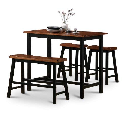 4 Piece Natural Oak Finish Table Saddle Barstools Set