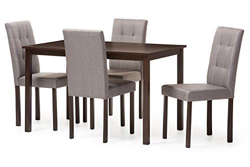 Baxton Studio 5 Piece Andrew Modern and Contemporary Fabric Upholstered Grid-Tufting Dining Set, Gray