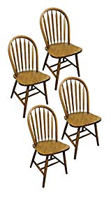 4 Dark Oak Stain Kitchen Dining Arrow Back Chairs Set