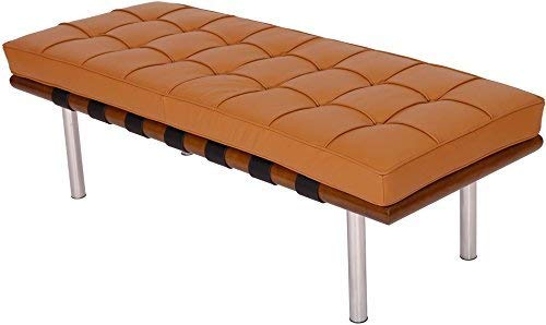 MLF Pavilion Morden Bench - High Resilient Foam,Italian Leather,Mattress Detachable (52 Inch/132cm, Light Brown Italian Leather + Light Walnut)