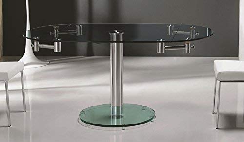 Casabianca Furniture Thao Collection Glass Extendable Dining Table, Stainless Steel/Clear