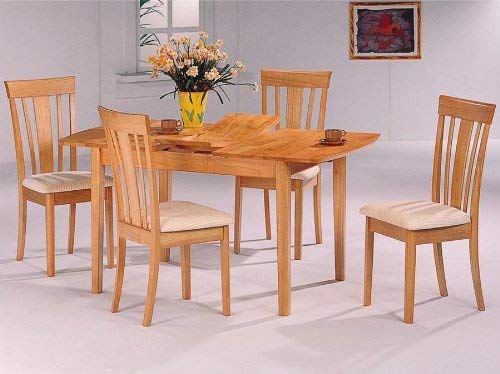 5pc Natural Finish Butterfly Leaf Dining Table & Chairs Set