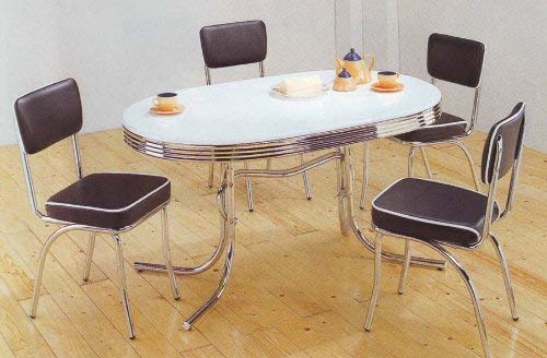 Coaster Home Furnishings Retro Dining Table Set Four Black Chairs Chrome Plated